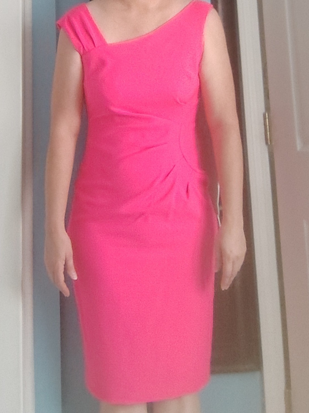 Laundry By Shelli A Symmetrical Sheath Ruched Dress in Hot Pink. Size 10